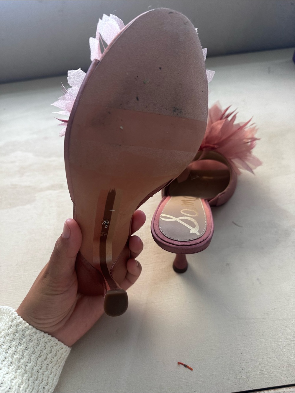 Sam Edelman Rose Pink Feathered Pom Slide Mules - Picture 5 of 8